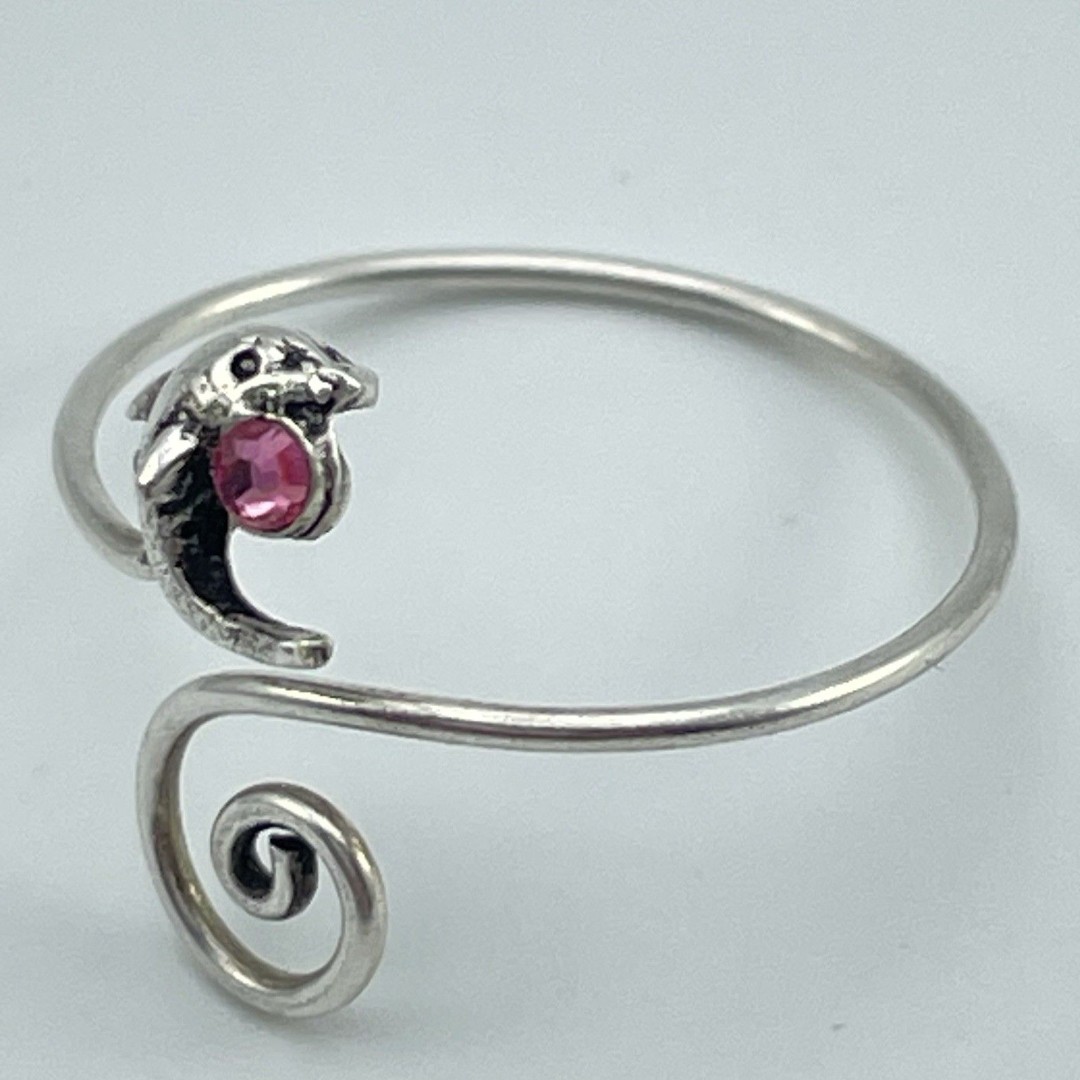925 Sterling Silver Ring Dolphin Dainty Cute Pink Rhinestone Minimalist Sz 6