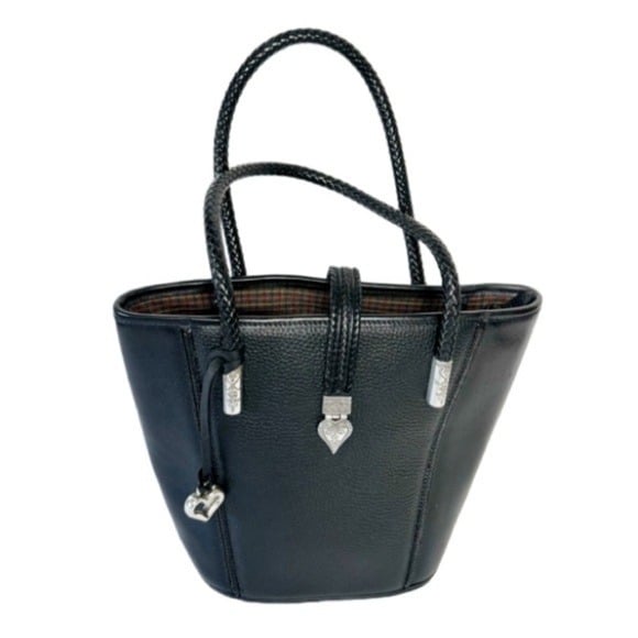 Brighton Gigi bucket bag purse black pebbled leather silver scrollwork