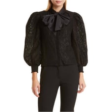NEW ALICE + OLIVIA alice + olivia women brentley bow tie neck blouson sleeve top