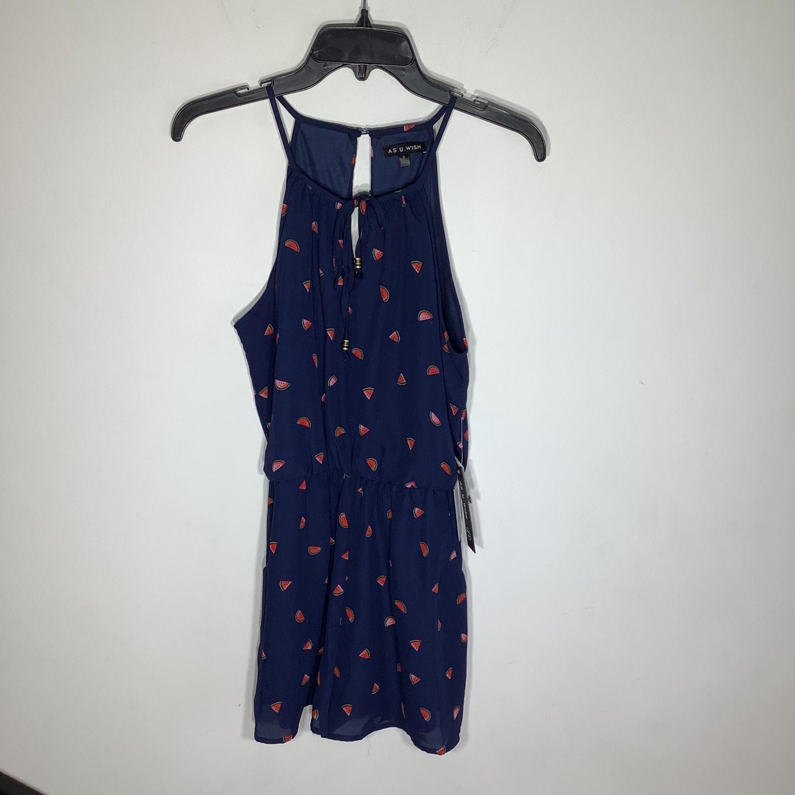 As U Wish Womens Sleeveless Romper Blue With Watermelons Size Small