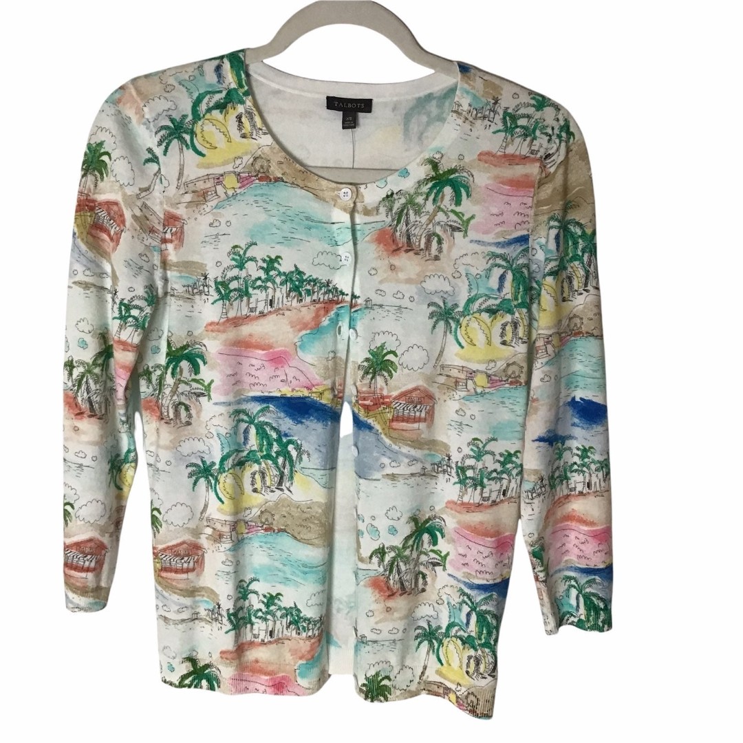 Talbots Tropical Palm Tree Cardigan XS NWT