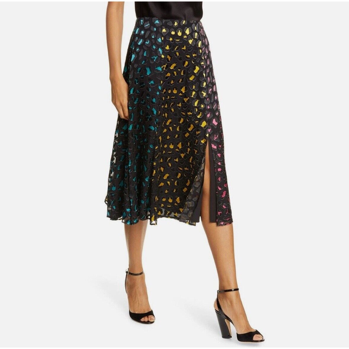 Alice and Olivia Jenessa Silk Blend Midi Skirt Abstract Leopard Print Size 4