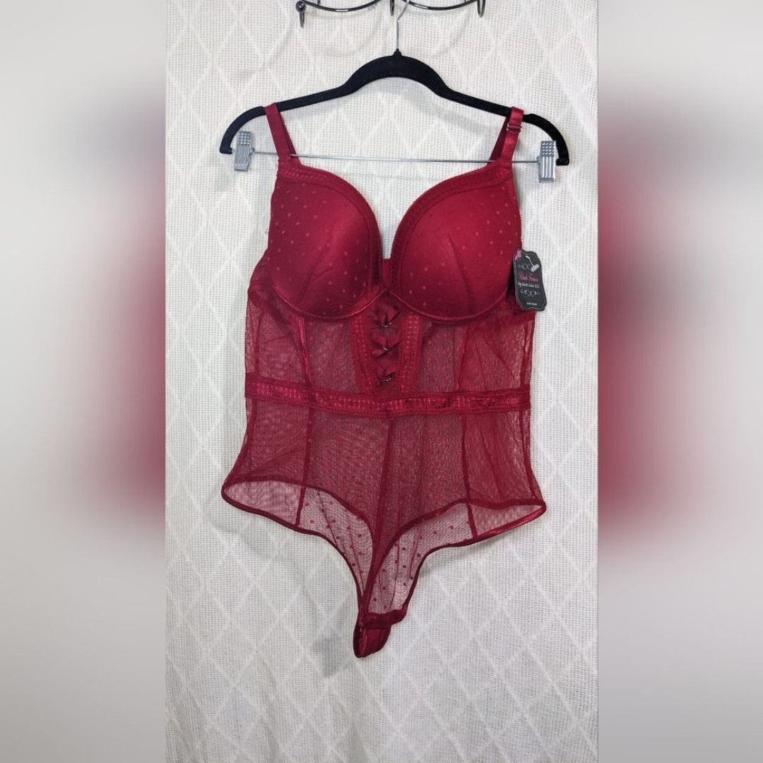 Black Fuchsia by Secret Lace Galloon Lace & Mesh Teddy Size 3X