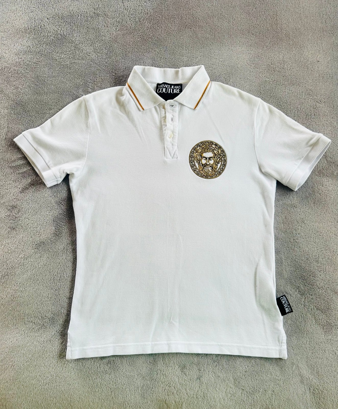 Versace Jeans Couture White Logo Polo Shirt Size S