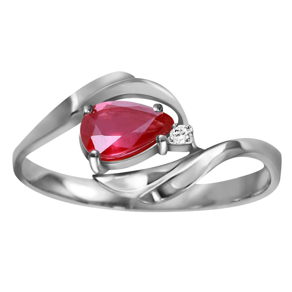 14K. SOLD GOLD RING WITH NATURAL DIAMOND & RUBY (White Gold)