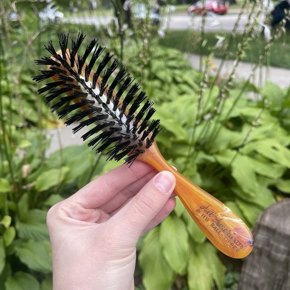 Vintage All American Ball Tipped Hairbrush Bristle Brush #119 Orange Yellow