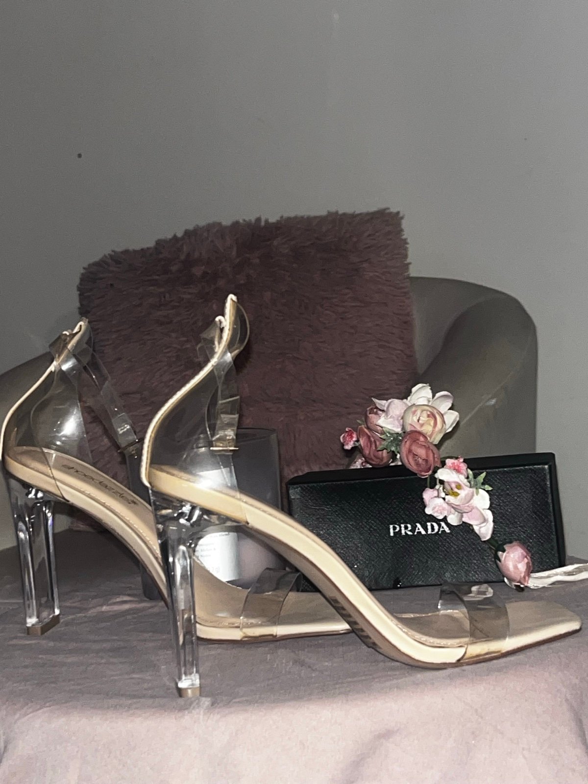 Ankle Strap Clear and Tan Heels