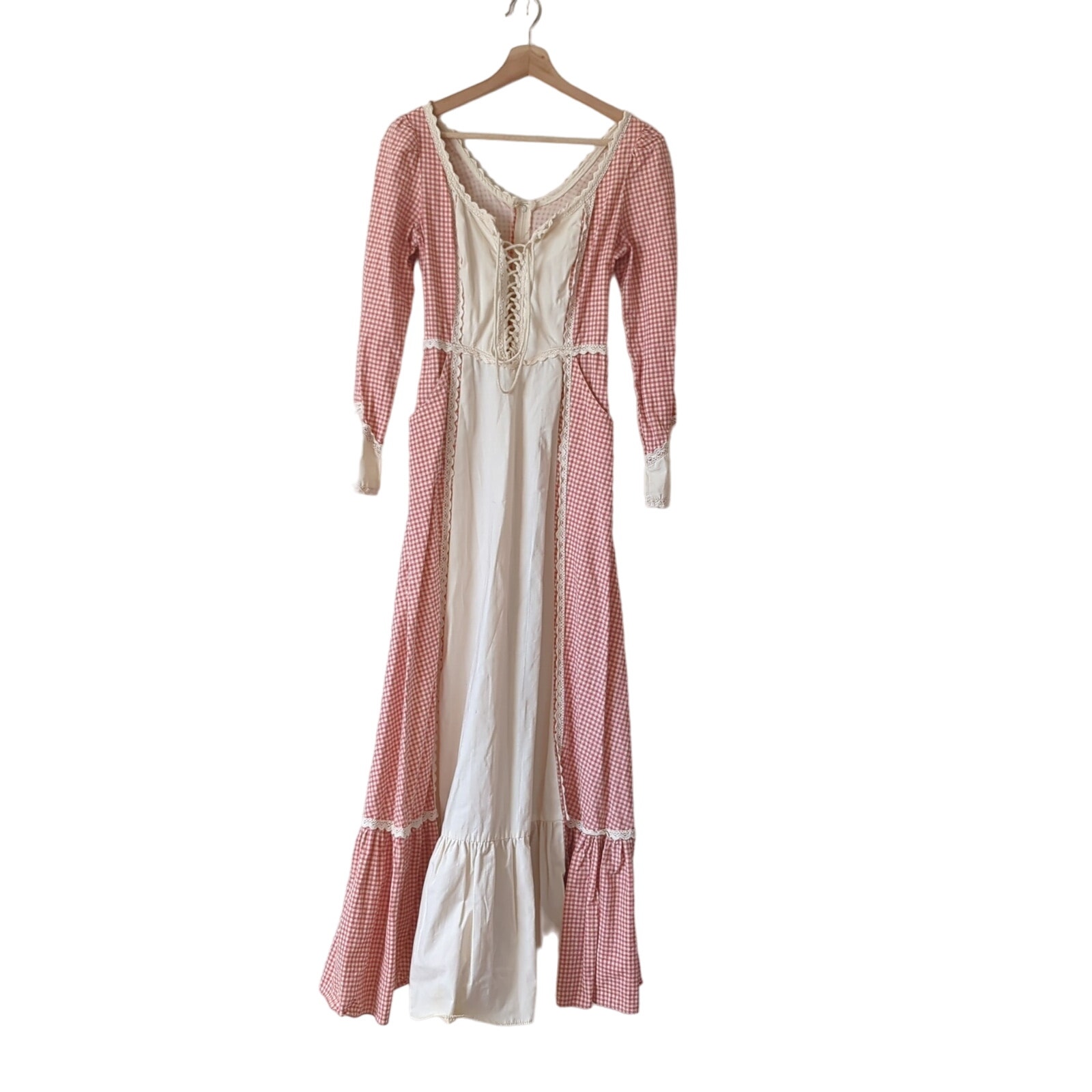 Gunne Sax Jessica 70s Vtg Prairie Dress Womens 9 S Cottagecore Checkered Corset