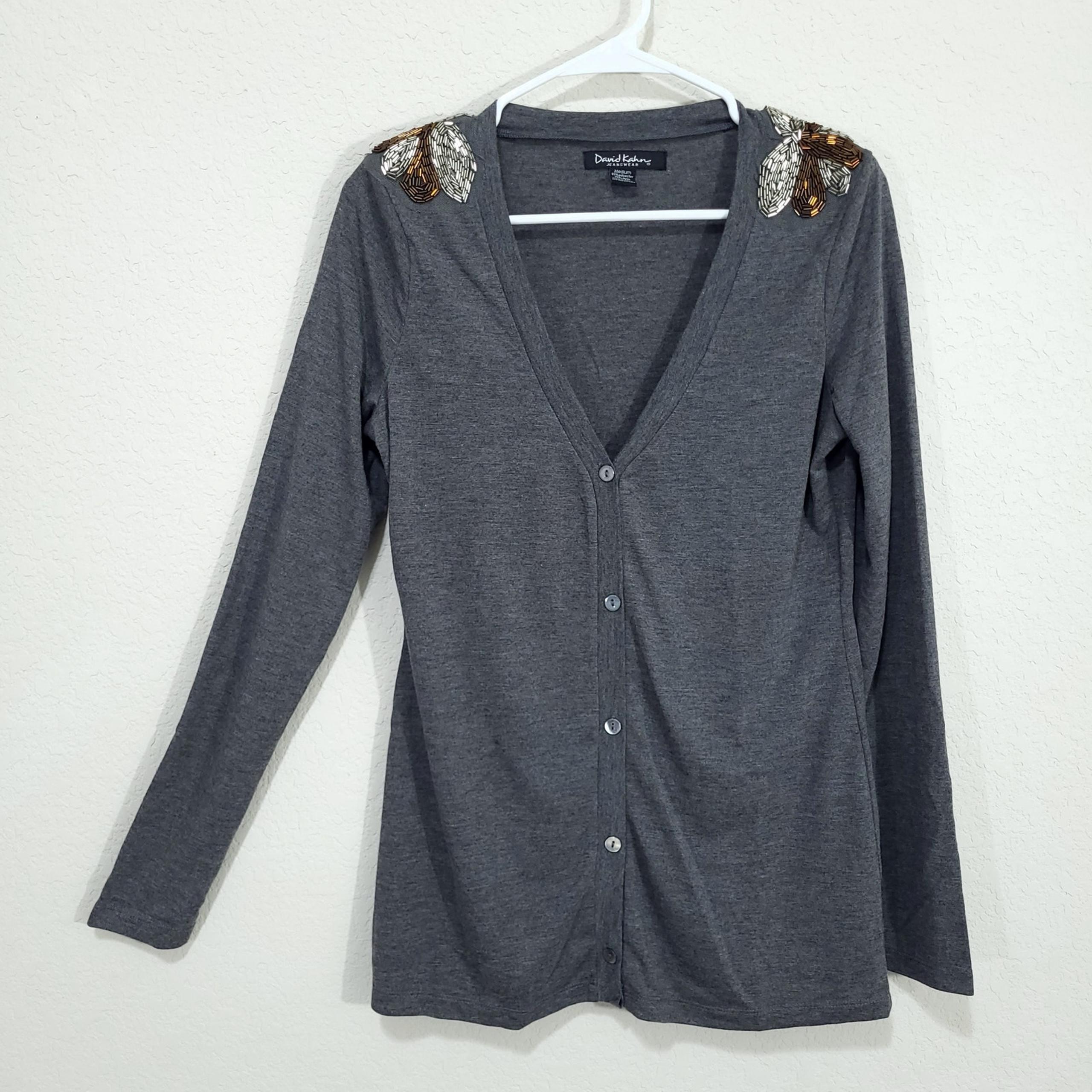 David Kahn Beaded Cardigan Womens Medium Elevated Basic Dressy Casual Layering