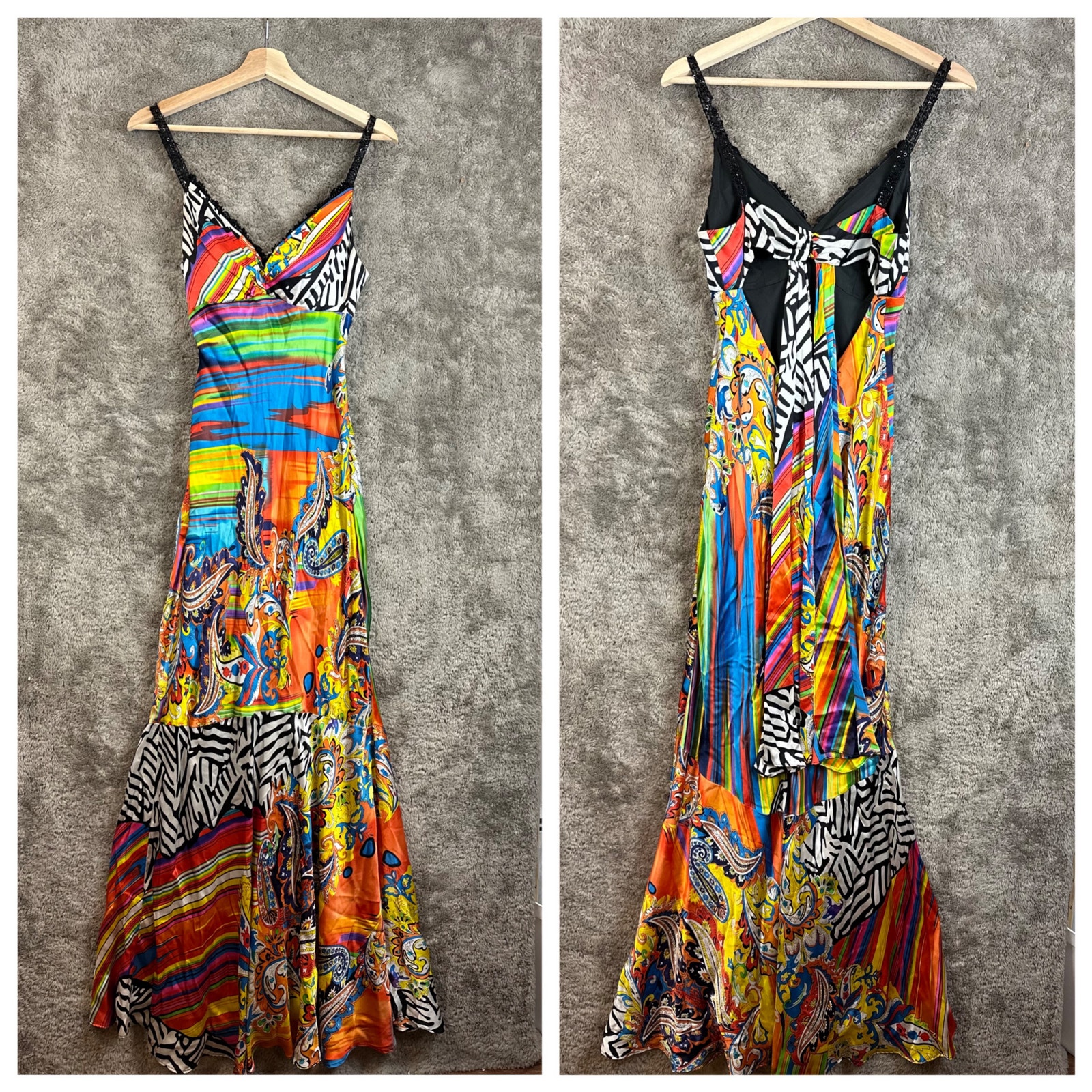 Jovani Silk Maxi Dress 4 S Beaded Back Drape Mermaid Bias Cut Fit & Flare Prom