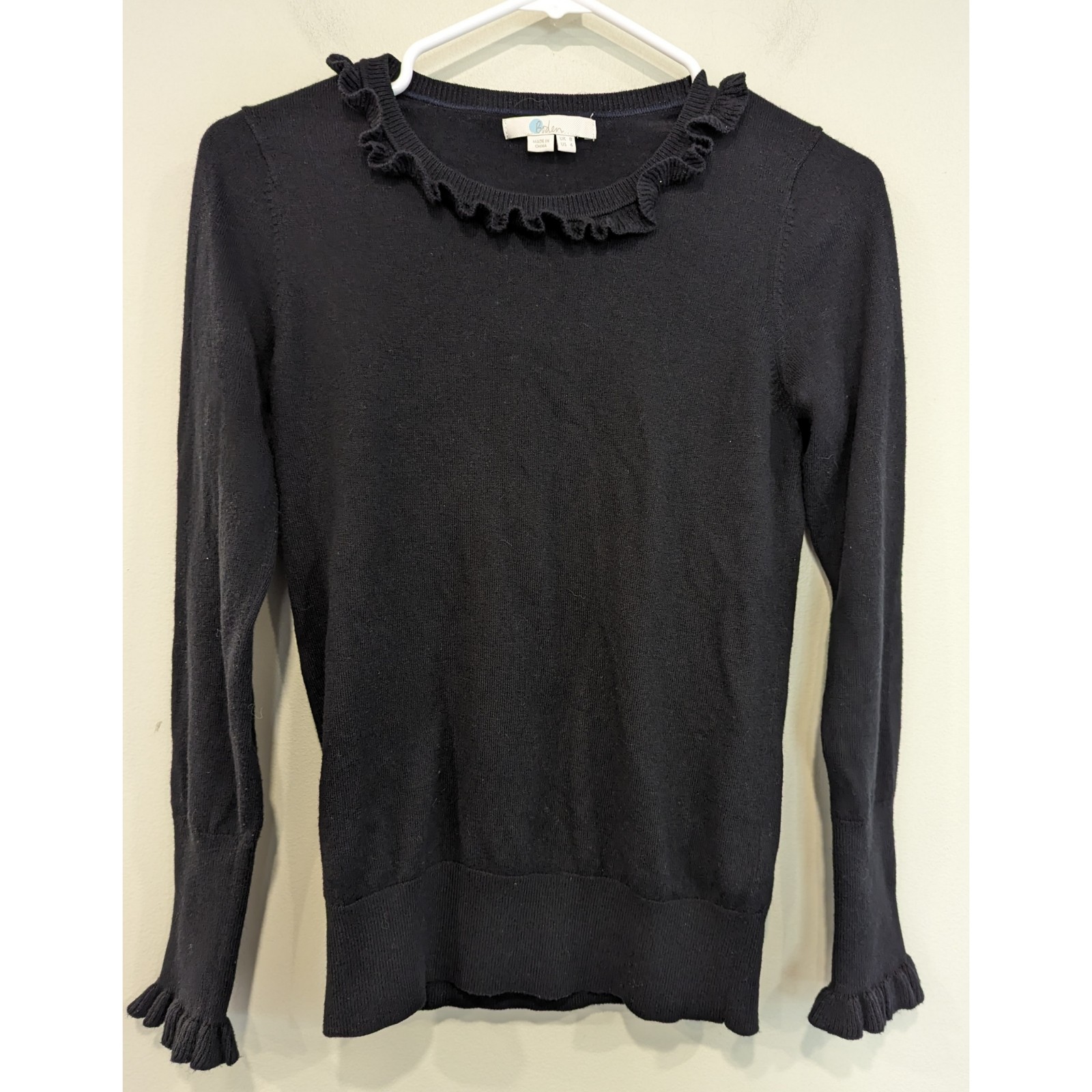 Boden Black Ruffle Wool Cotton Sweater size 4