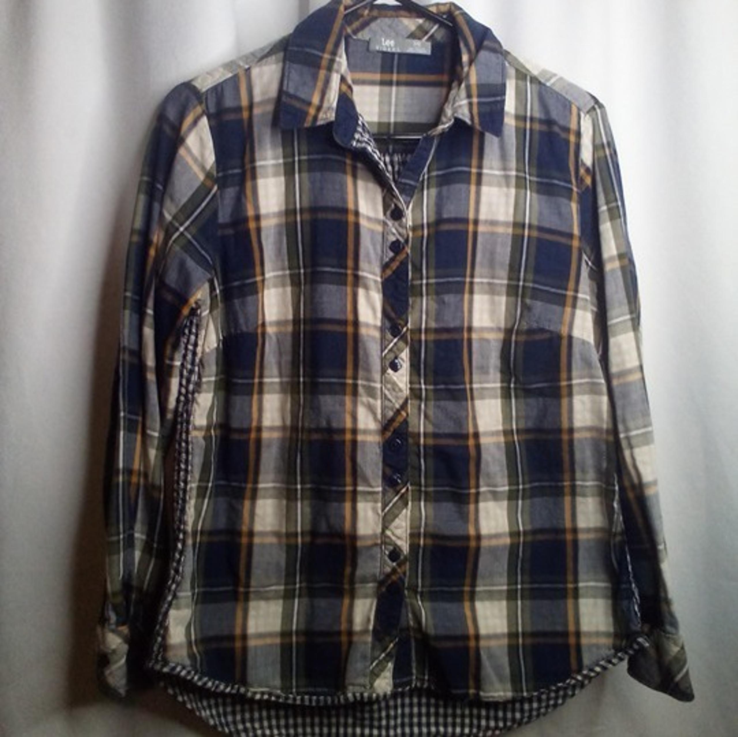 Lee Riders Button Up Shirt M Women Long Sleeve Plaid Blue Green