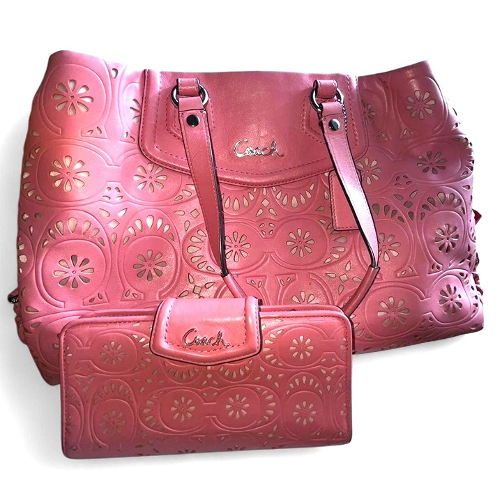 Coach Leather Lace Eyelet Ashley Carryall Bag and Wallet Like New