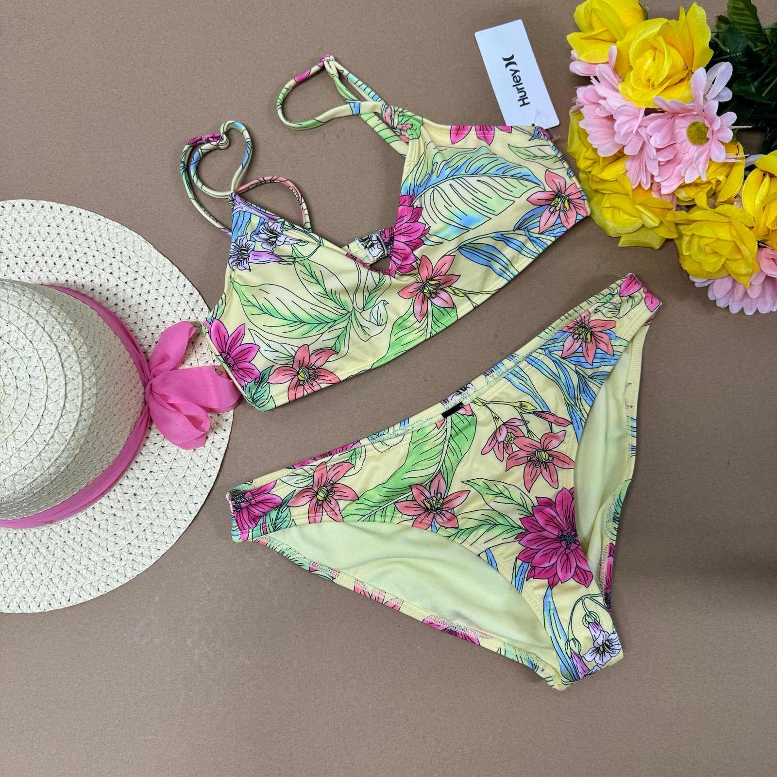 Hurley tropical floral bralette bikini NWT 120