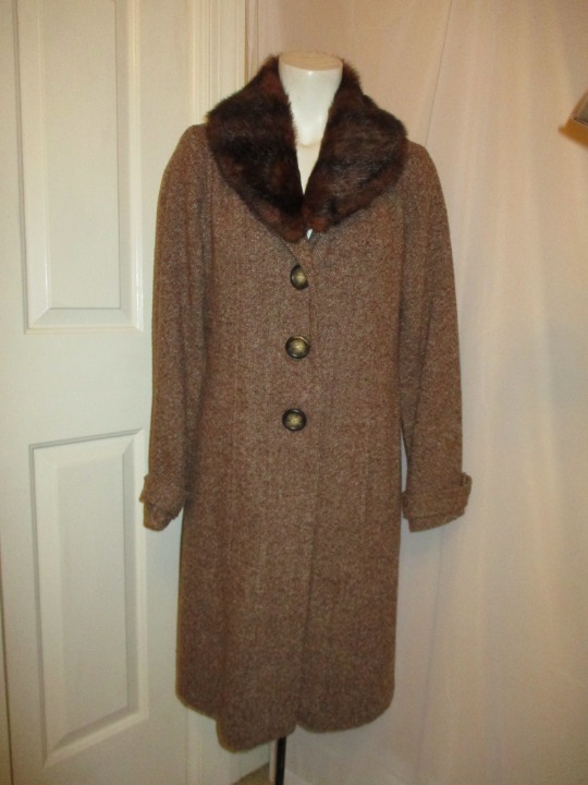 vintage F.L. Malik tweed coat faux mink