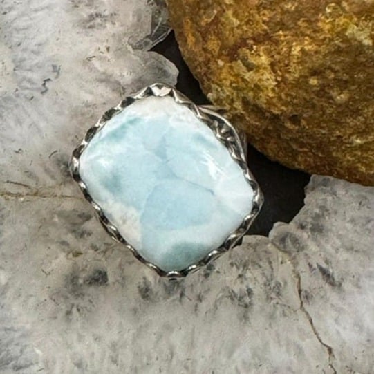 Carolyn Pollack Sterling Silver Rectangle Larimar Decorated Ring Sz 8 For Women