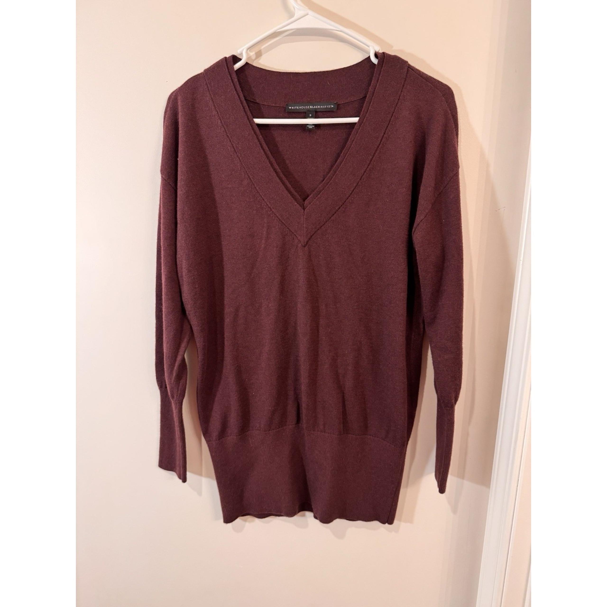 White House Black Market Cashmere Blend V Neck Cabernet Pullover Sweater Small
