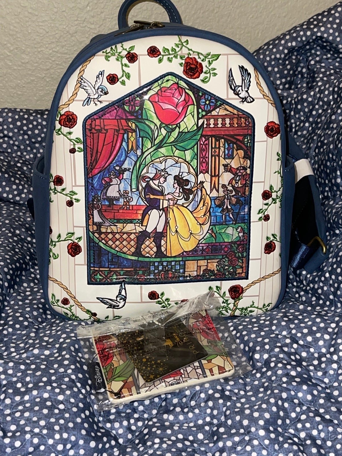 NWT Loungefly Beauty and the Beast Stained Glass Mini Backpack w/Cardholder
