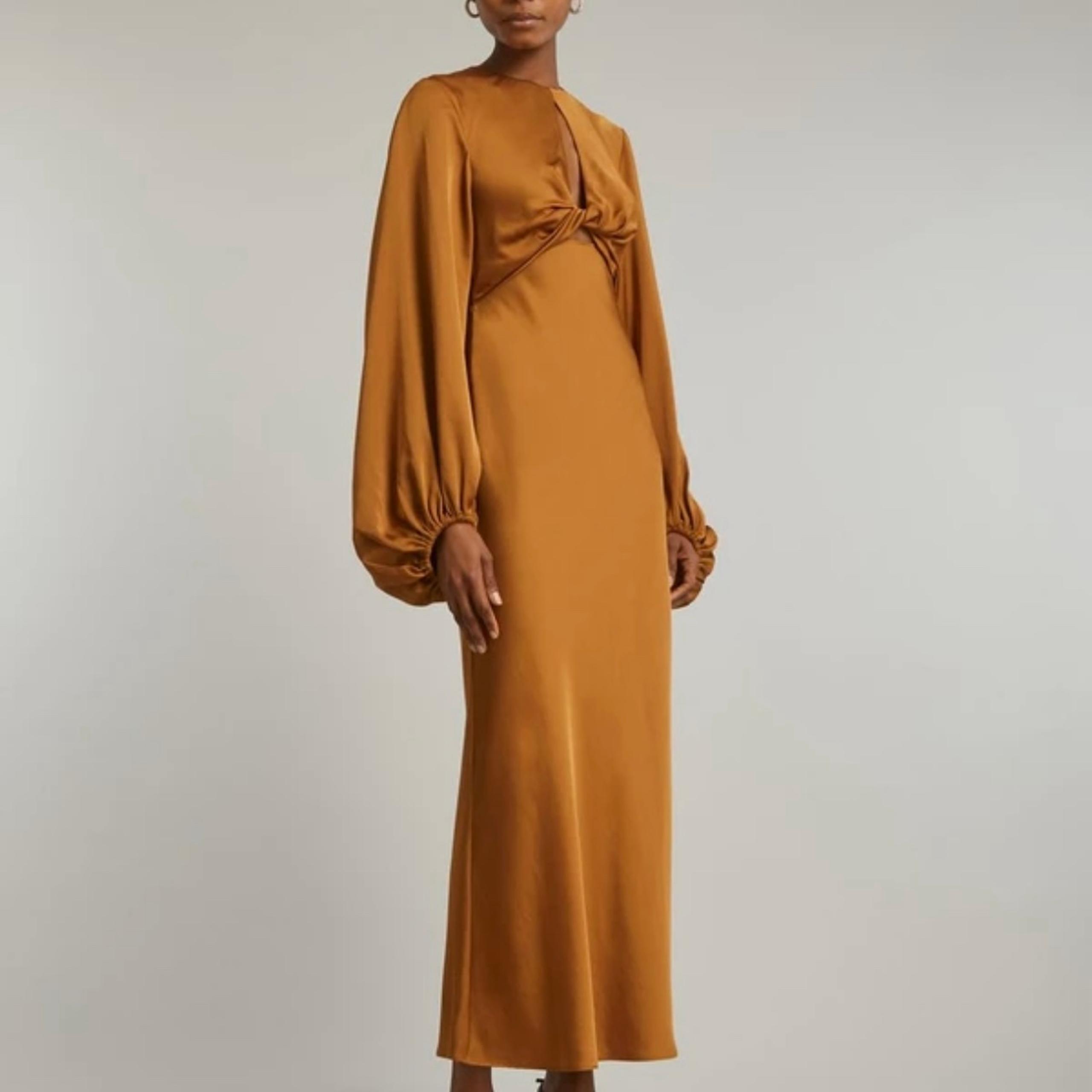 Revolve Significant Other Demi long sleeve golden satin dress size 6