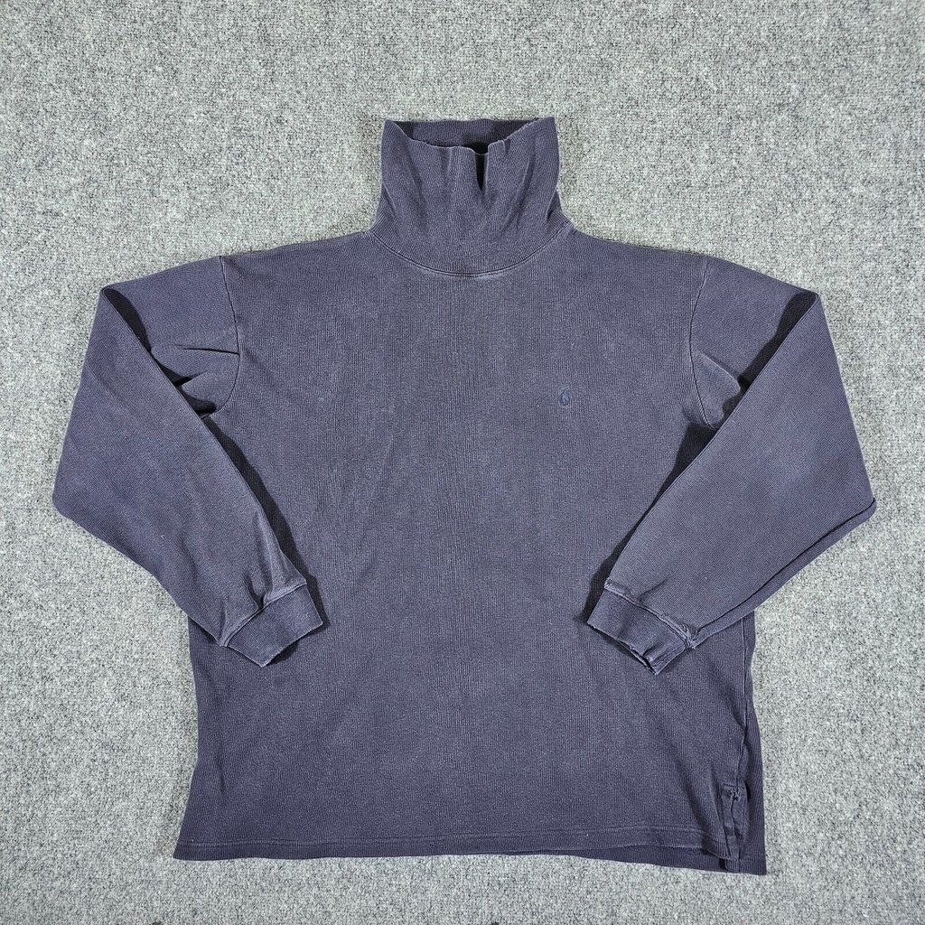 Vintage 90s Polo Ralph Lauren Heavyweight Turtleneck Navy Blue Mens Size XL Flaw