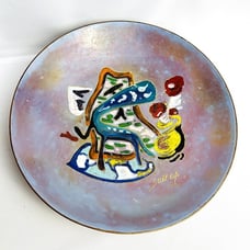 Hand-Painted Copper Bowl “Still Life” Abstract Art, Artist Signed Unique
