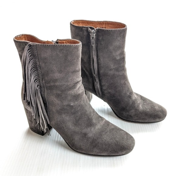 FRYE Jodi Fringe Heeled Ankle Bootie Smoke Gray