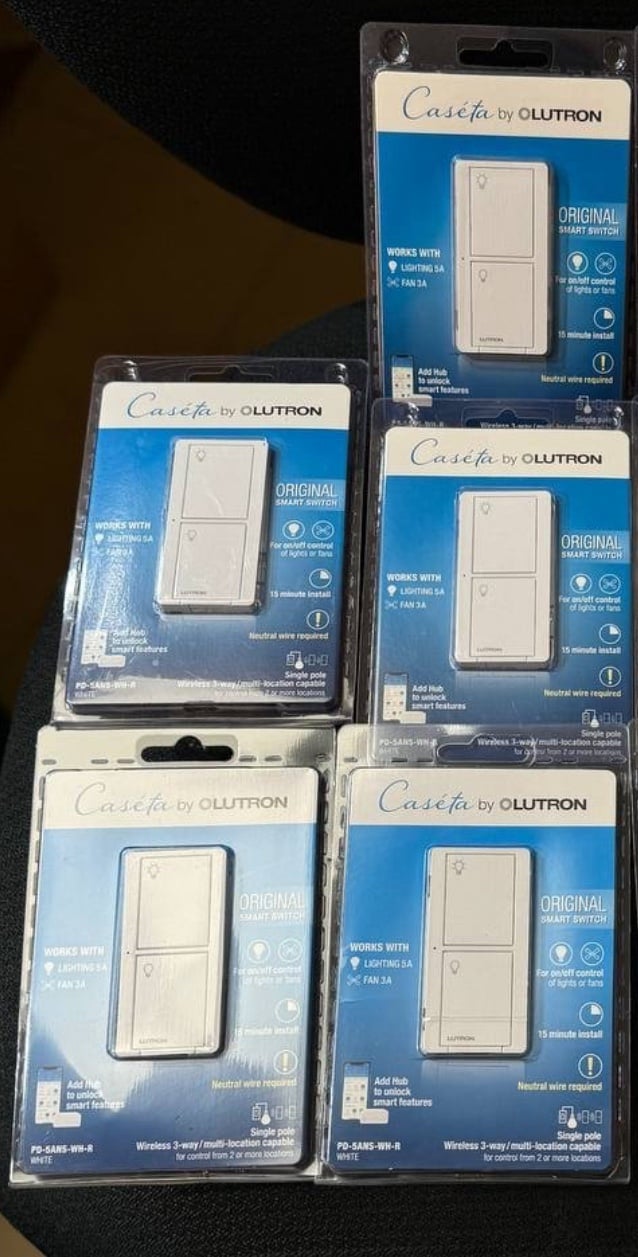 Lot of 5 Lutron Caseta Wireless Smart Lighting Switch (PD-5ANS-WH-R)