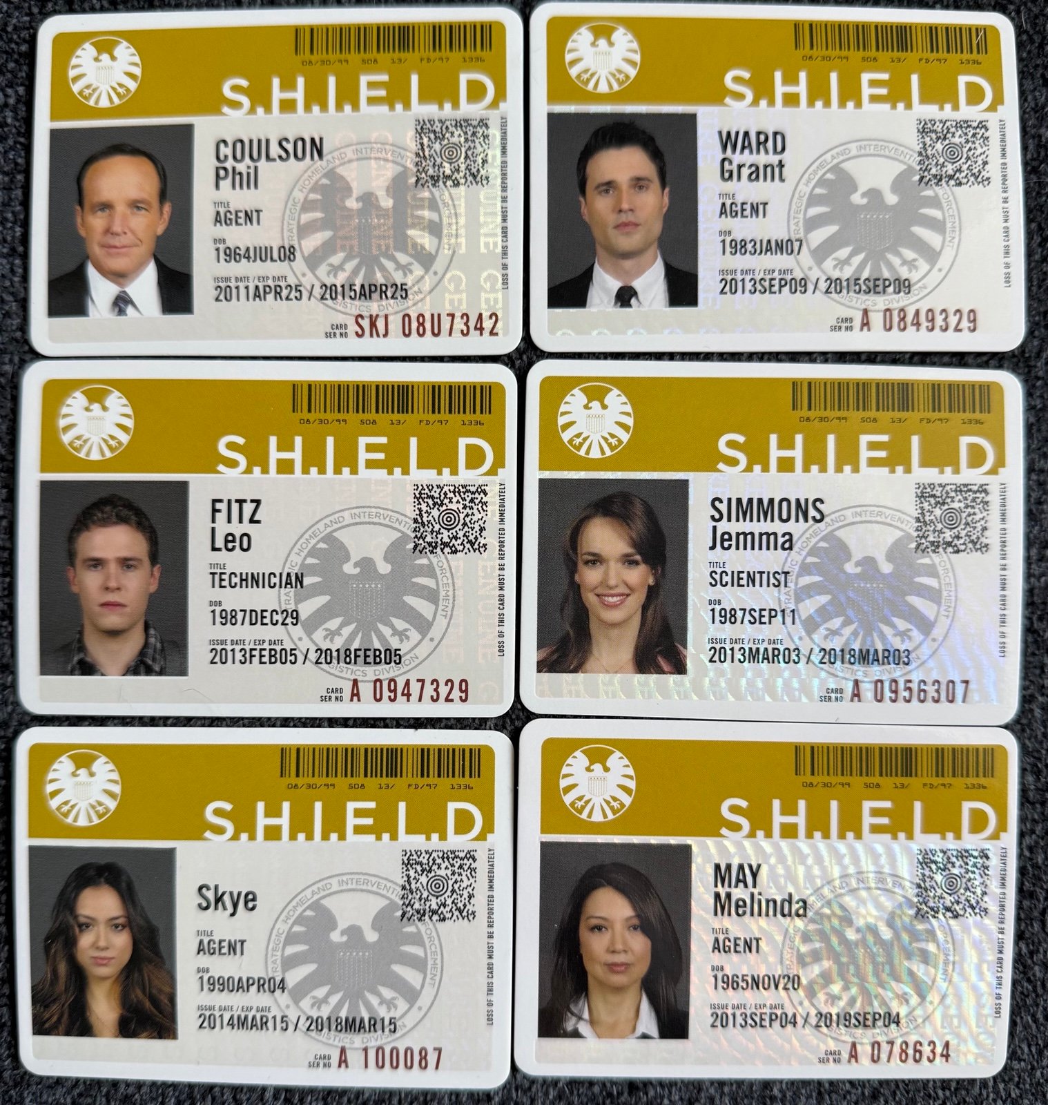 Marvel Agents of SHIELD ID Card Insert Set 1-6
