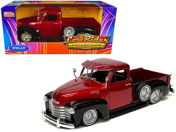 1953 Chevrolet 3100 Pickup Truck Lowrider Red Metallic and Black Two-Tone Low