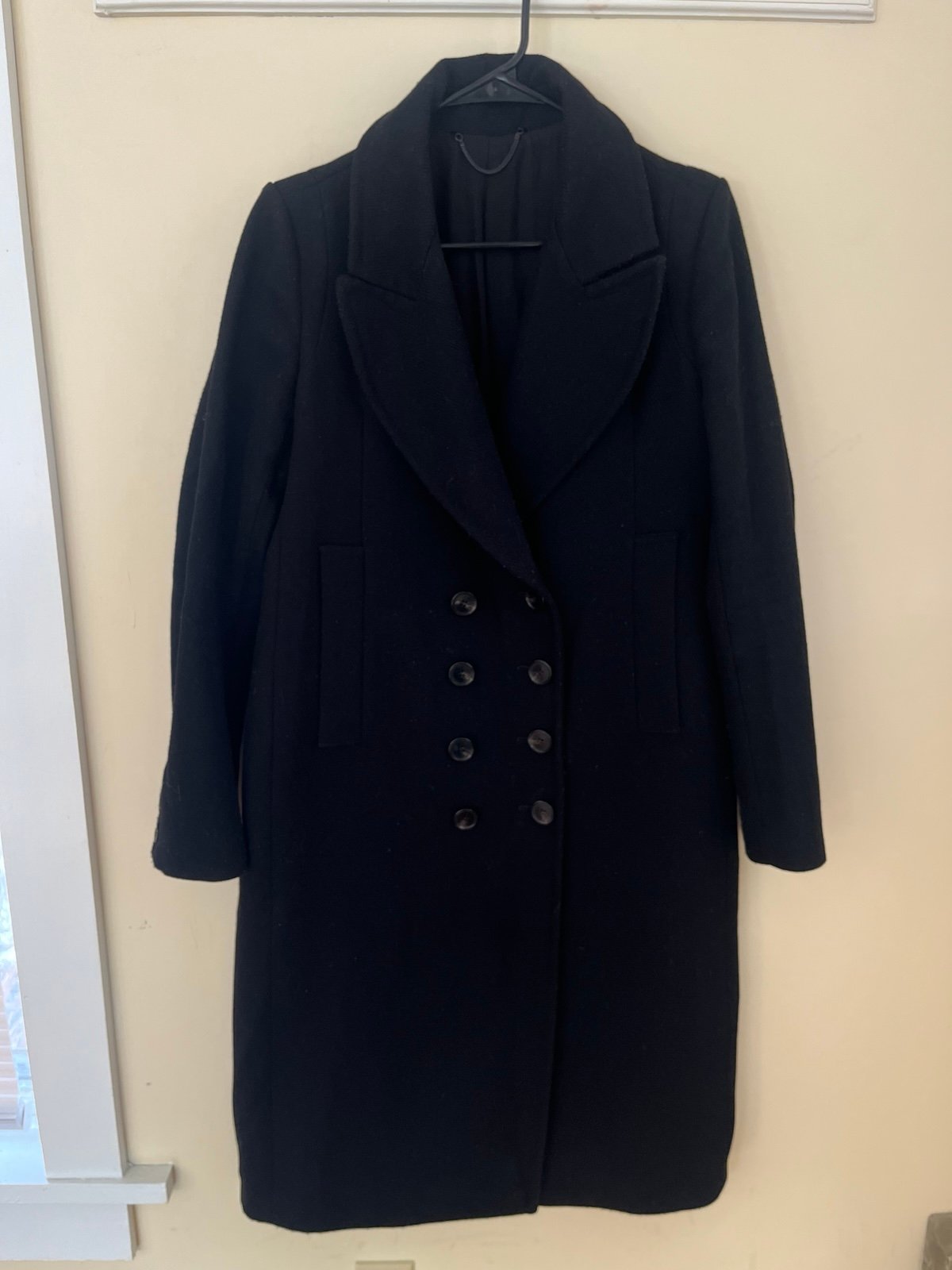 All Saints black wool peacoat dress coat sz 8