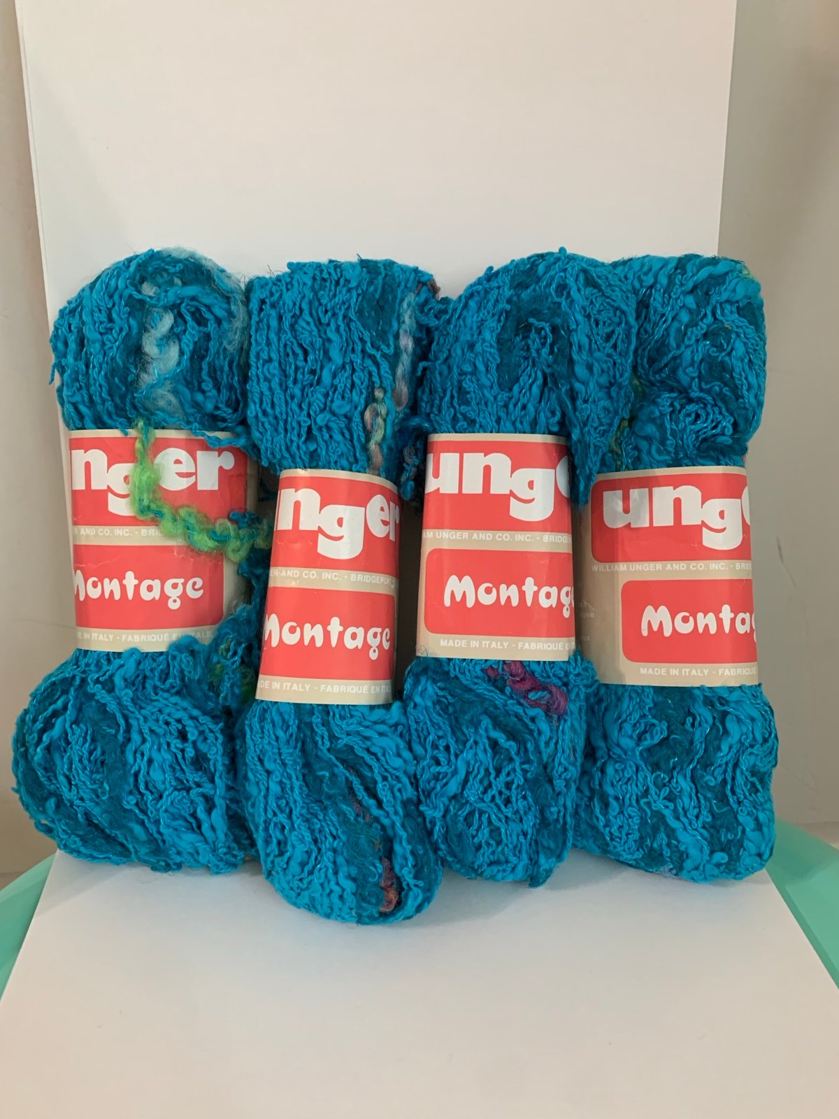 Retired Unger Montage Yarn in Azure Blue 1071 With Colorful Streaks -Lot of 4