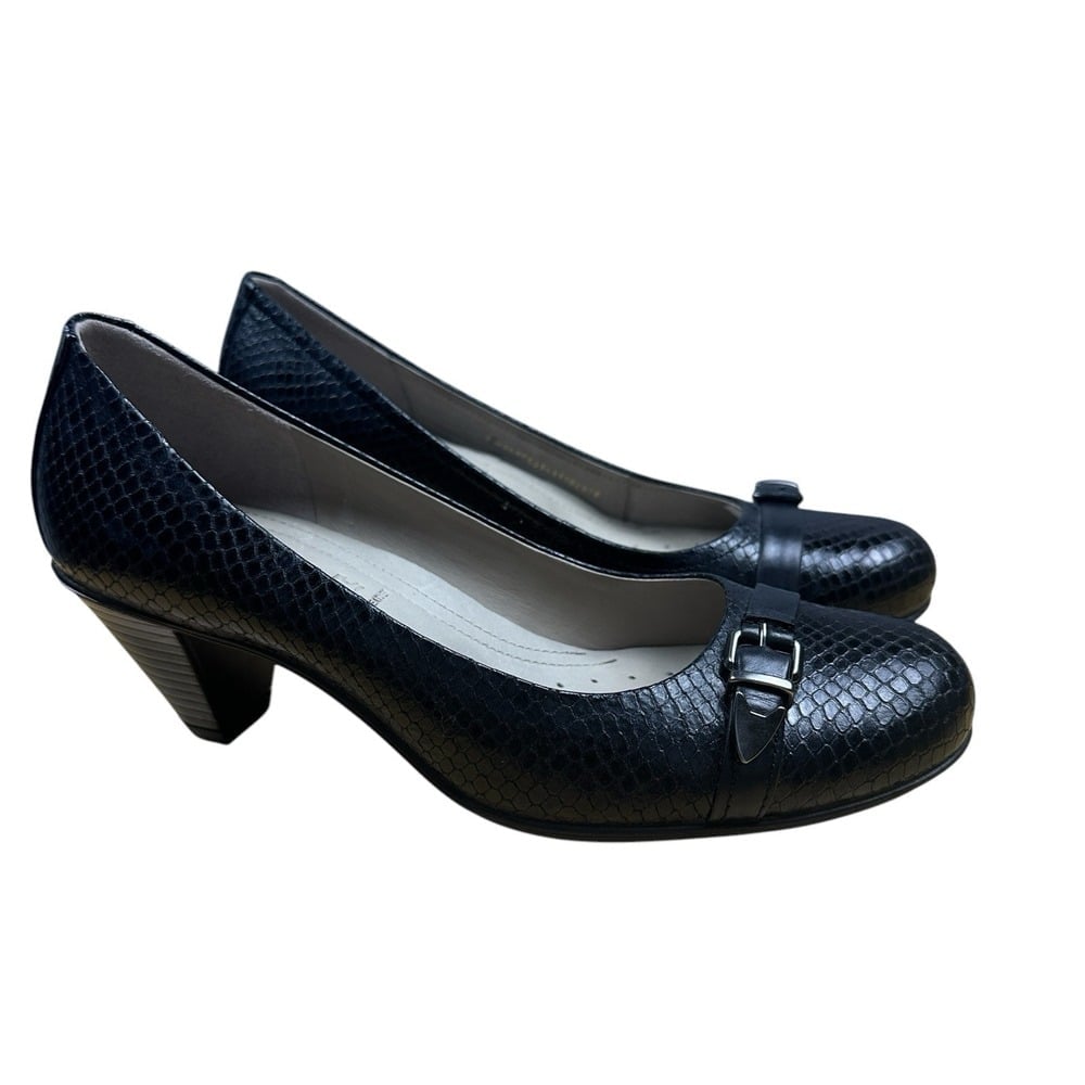 Ecco Pump Heels Women's Sz EU 37 US 7 Black Snake Print Leather Classic Designer