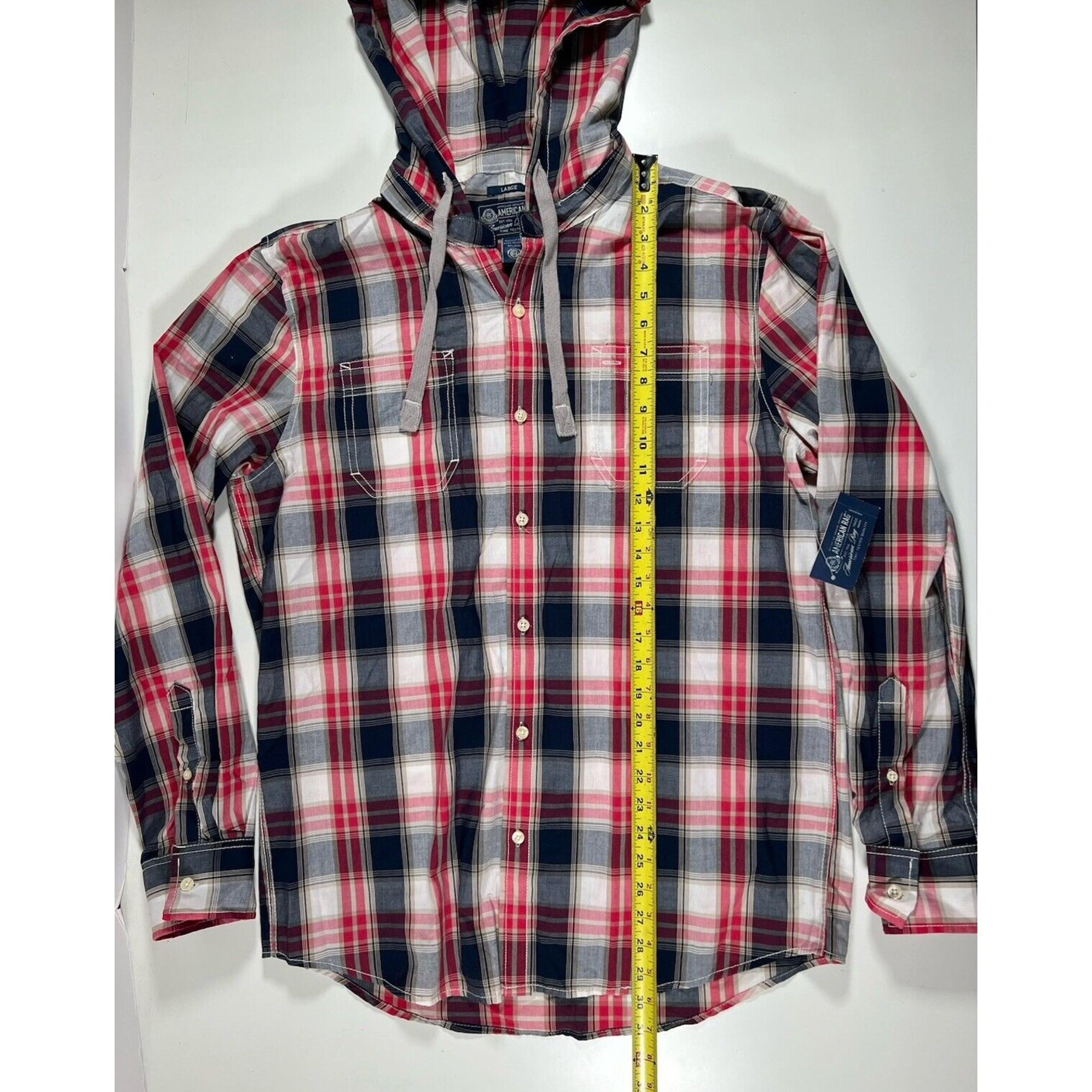 NWT American Rag Button Up Shirt W/ Hood Red, White & Blue Men's Large