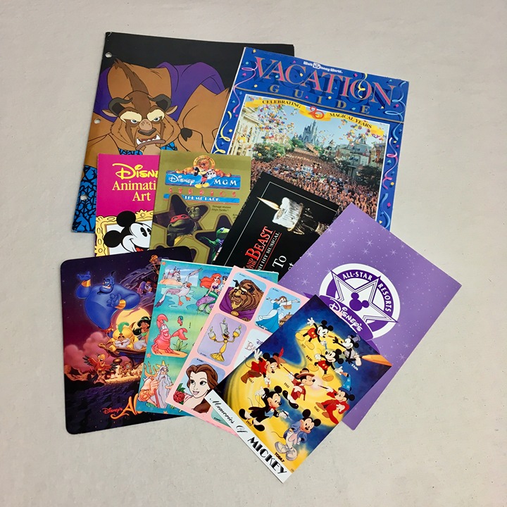 Vintage Disney Stickers Aladdin Beauty & The Beast Mermaid Brochures Postcards