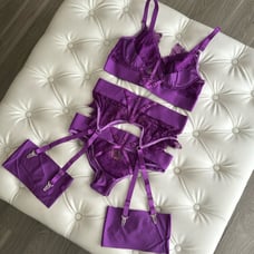 5pcs NWT Purple Exquisite Embroidered Sexy Lingerie Set, M