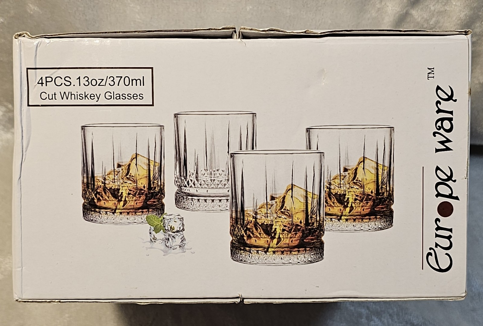 Cut Whisky Glasses 13 Oz 4 Pcs Europe Imports New In Box