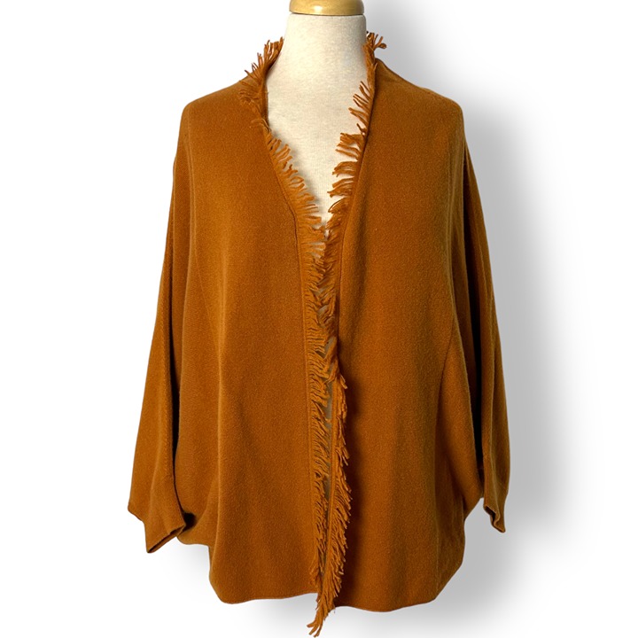 REPEAT 100% Cashmere Cape w/ Fringe, Sleeves, Burnt Orange Poncho Size 38/S