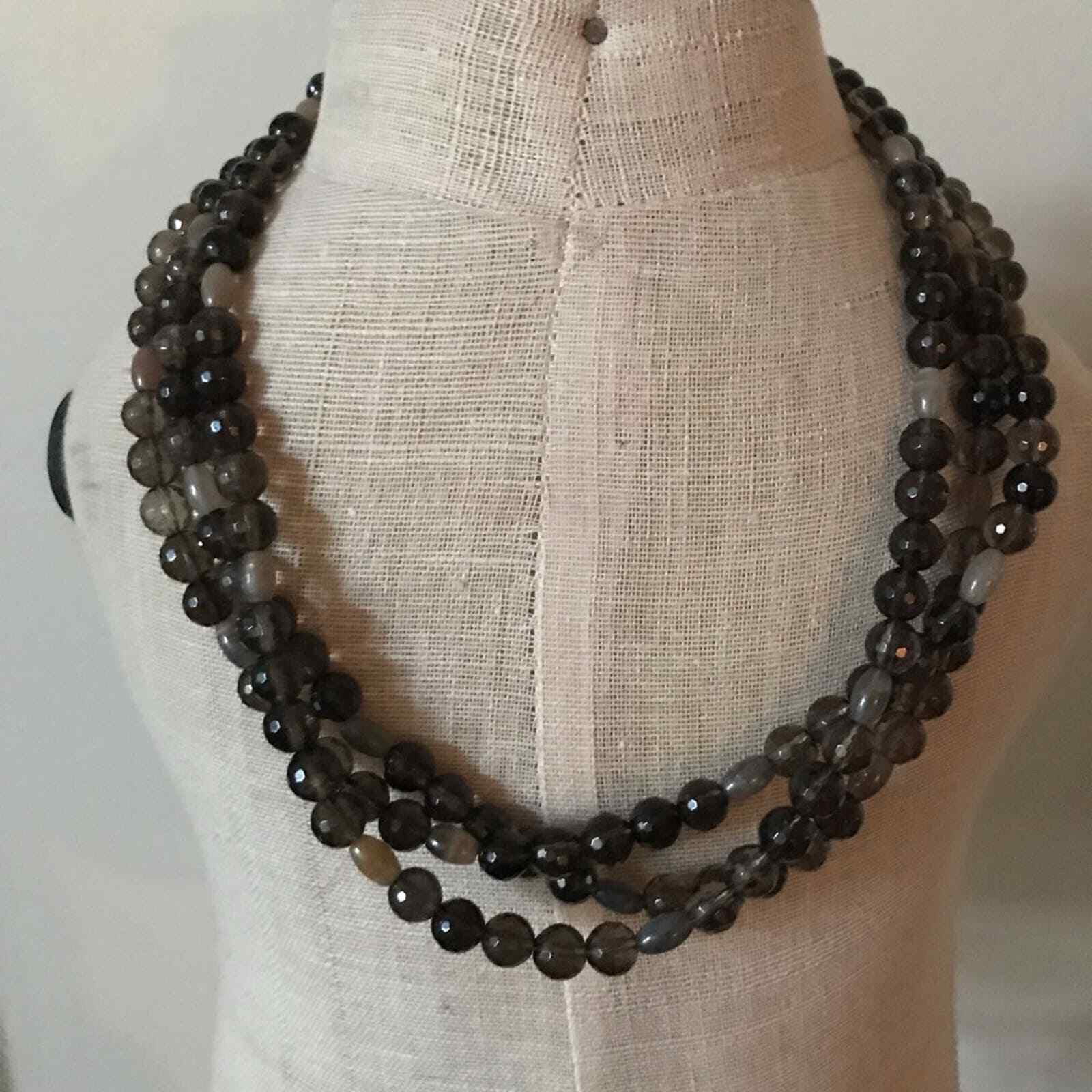Jay King DTR Triple-Strand 925 Sterling Smokey Quartz? Necklace 3 Strand Signed