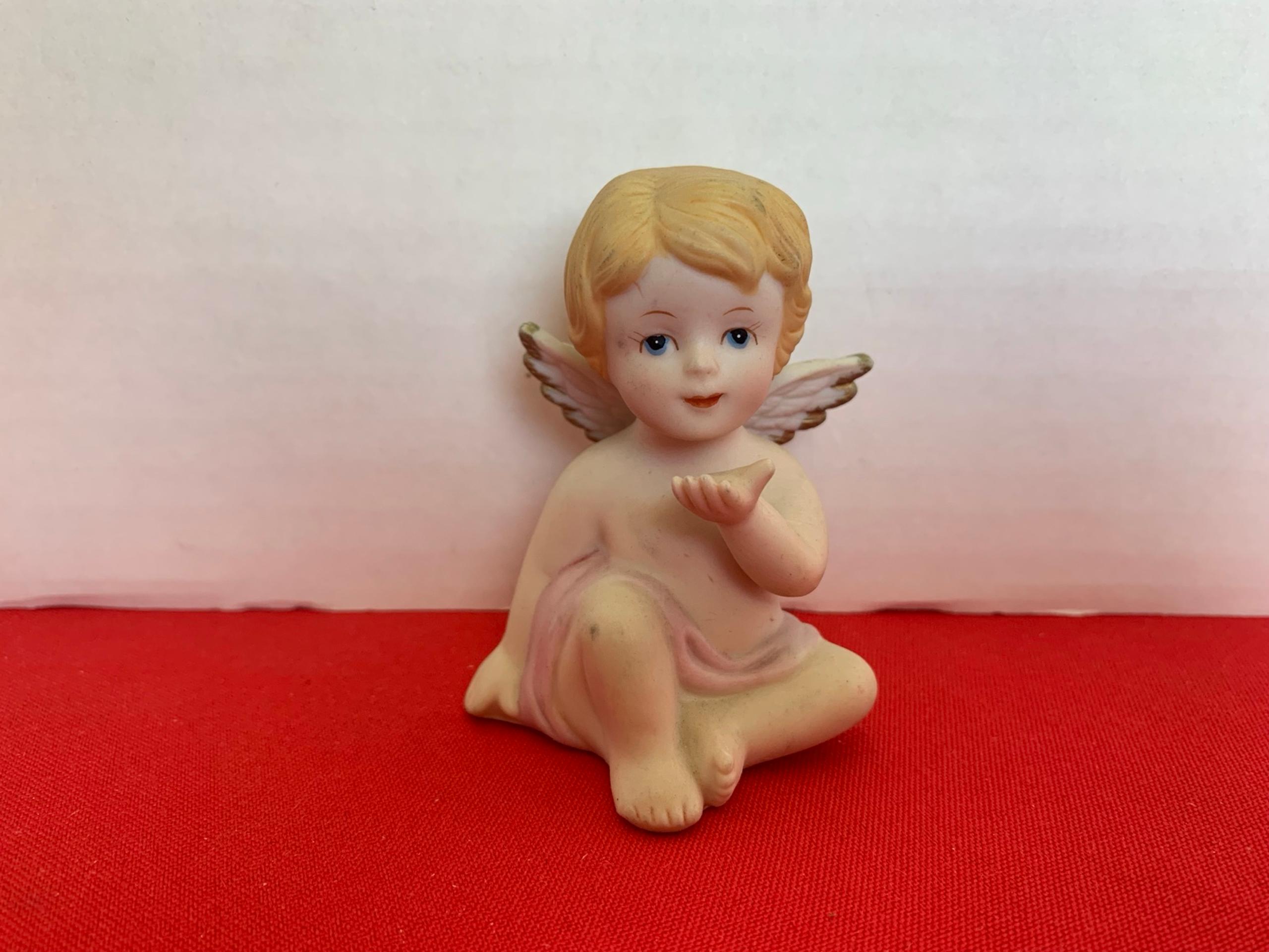 HOME INTERIORS Heavenly Cherubs Figurine #14300 Pink Angel Glued Wing