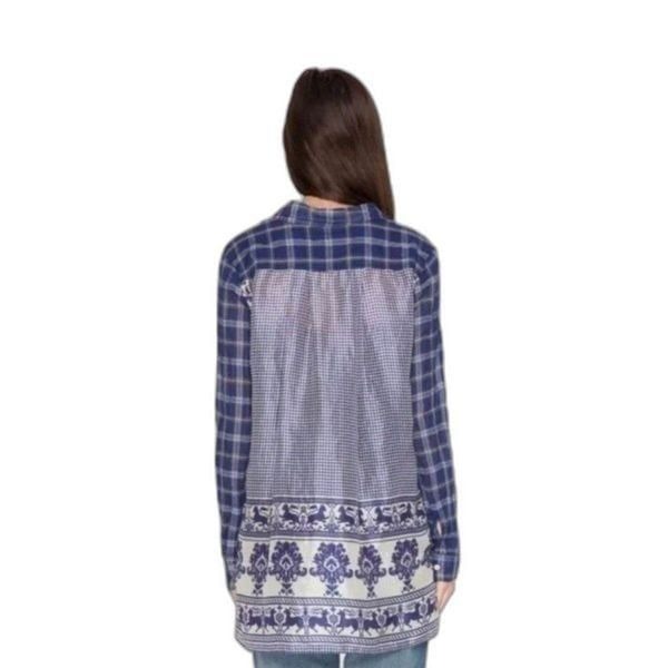 Johnny Was Size Lana Scarf Plaid Button Down Shirt Long Sleeve Women Small