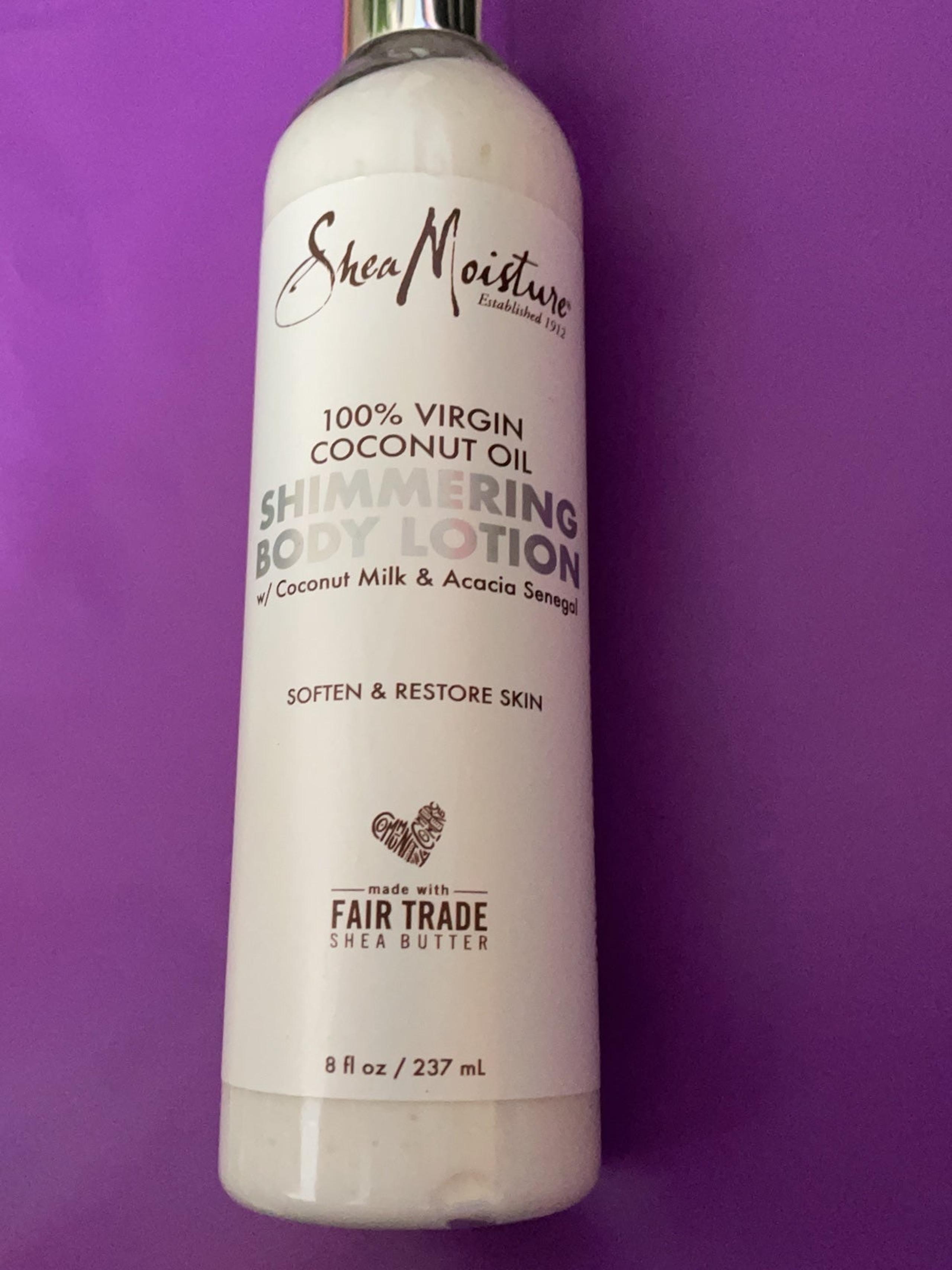 SHEA MOISTURE~100% VIRGIN COCONUT OIL~SHIMMERING BODY LOTION 8 OZ PUMP R6-A94