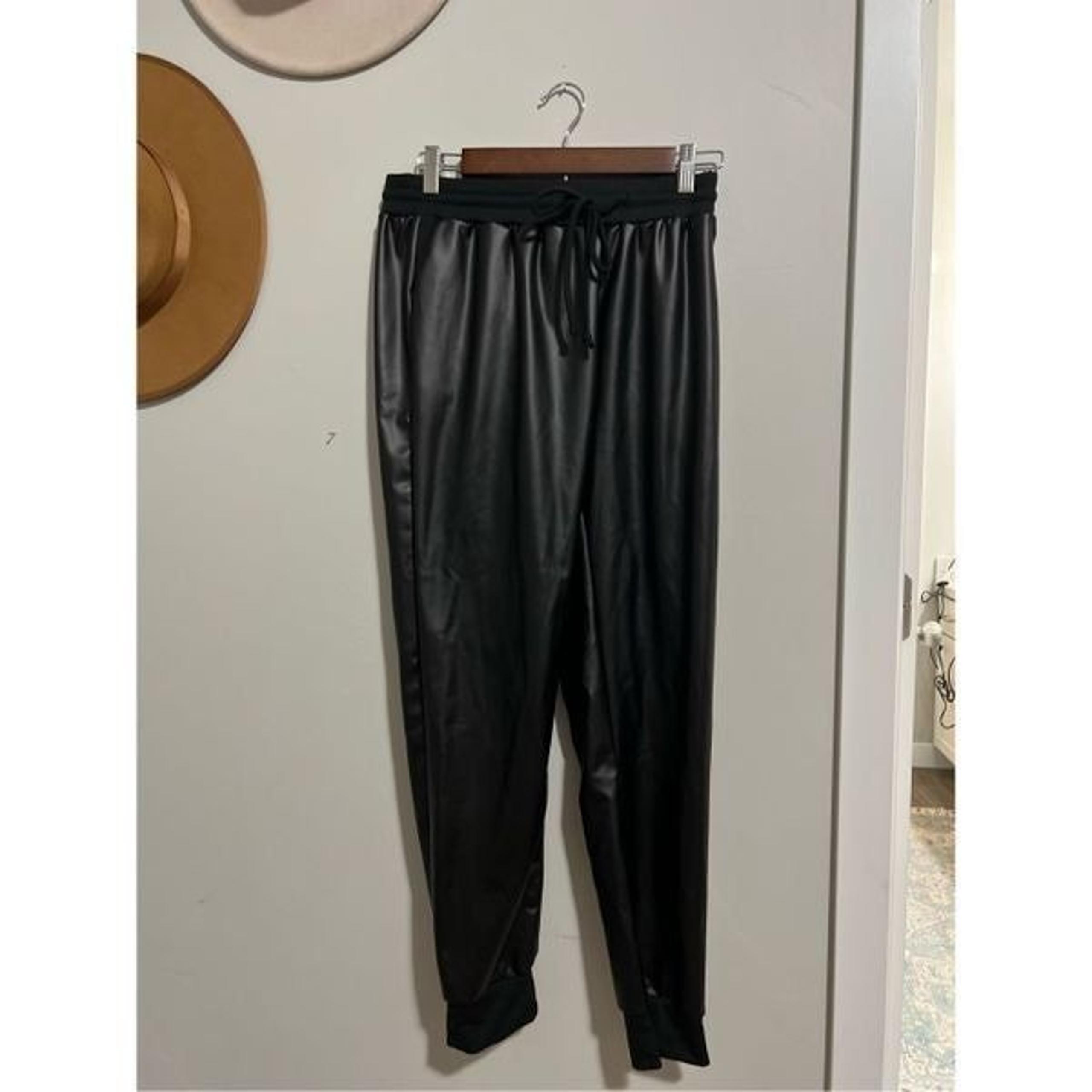 Boutique Women's Black Full Length Stretchy Pull-On Faux Leather Joggers Size M