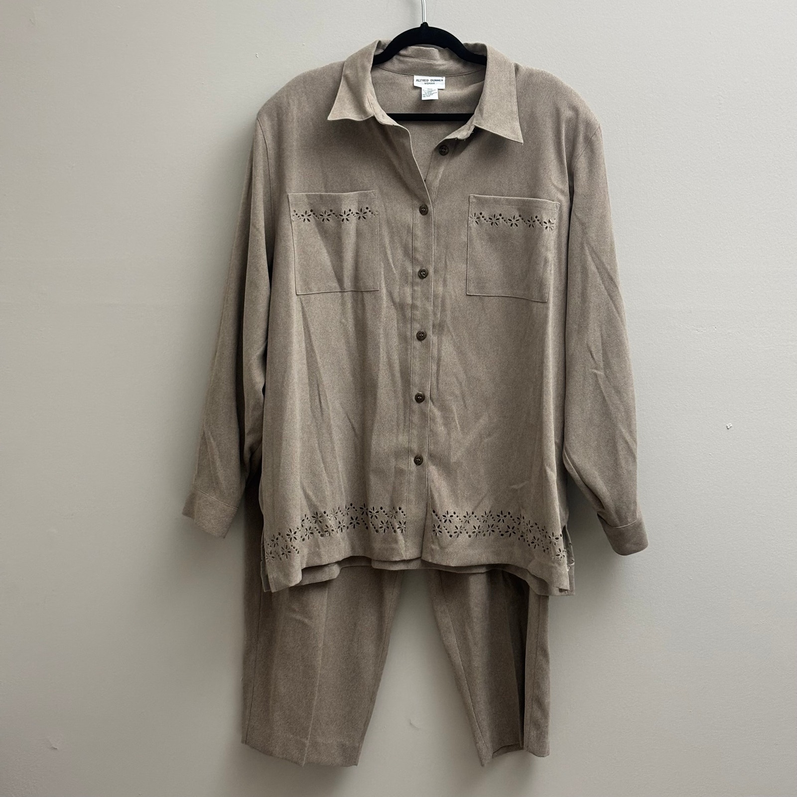 NWT Alfred Dunner Laser Cut Button Down Long Sleeve Shacket & Pant Set Size 22w