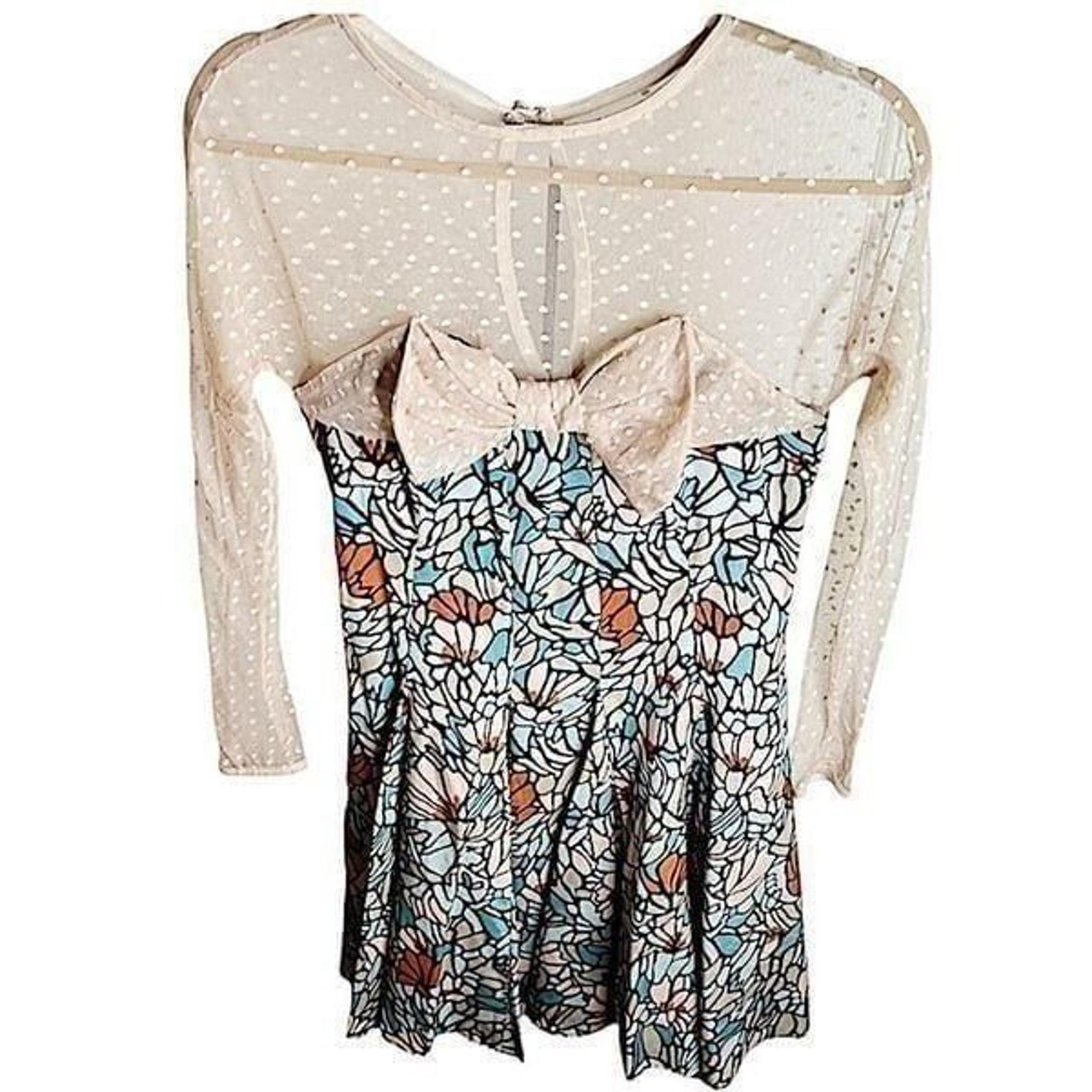 Eva by Eva Franco Swiss Dot Floral Dress Size 6 Nwot