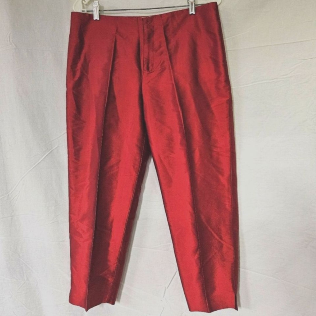 Kate Hill Brick Red Silk Cropped Ankle Pants