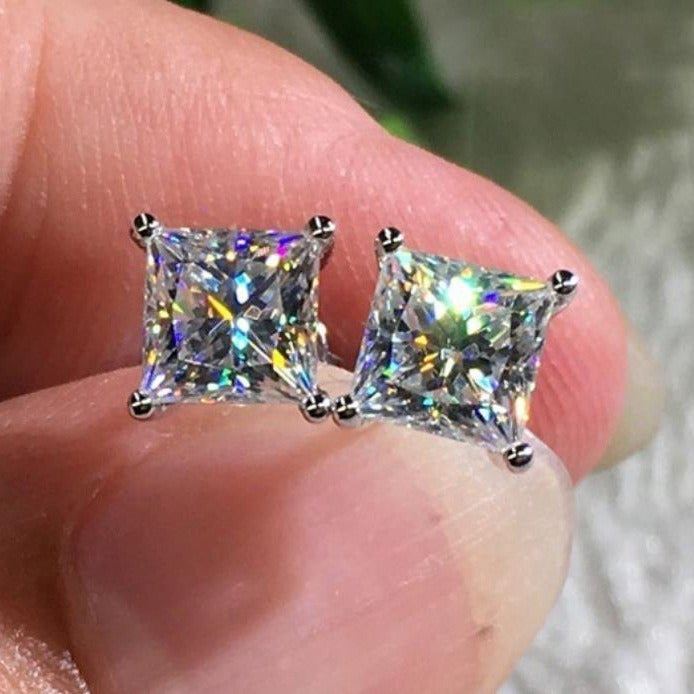 NEW 18K White Gold Princess Cut Diamond Stud Earrings 6