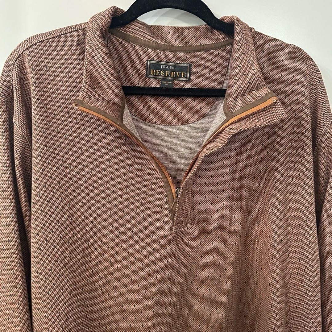 Jos A Banks 1/4 Zip Sweater Brown Men’s Pullover Size XXL Elbow Patches