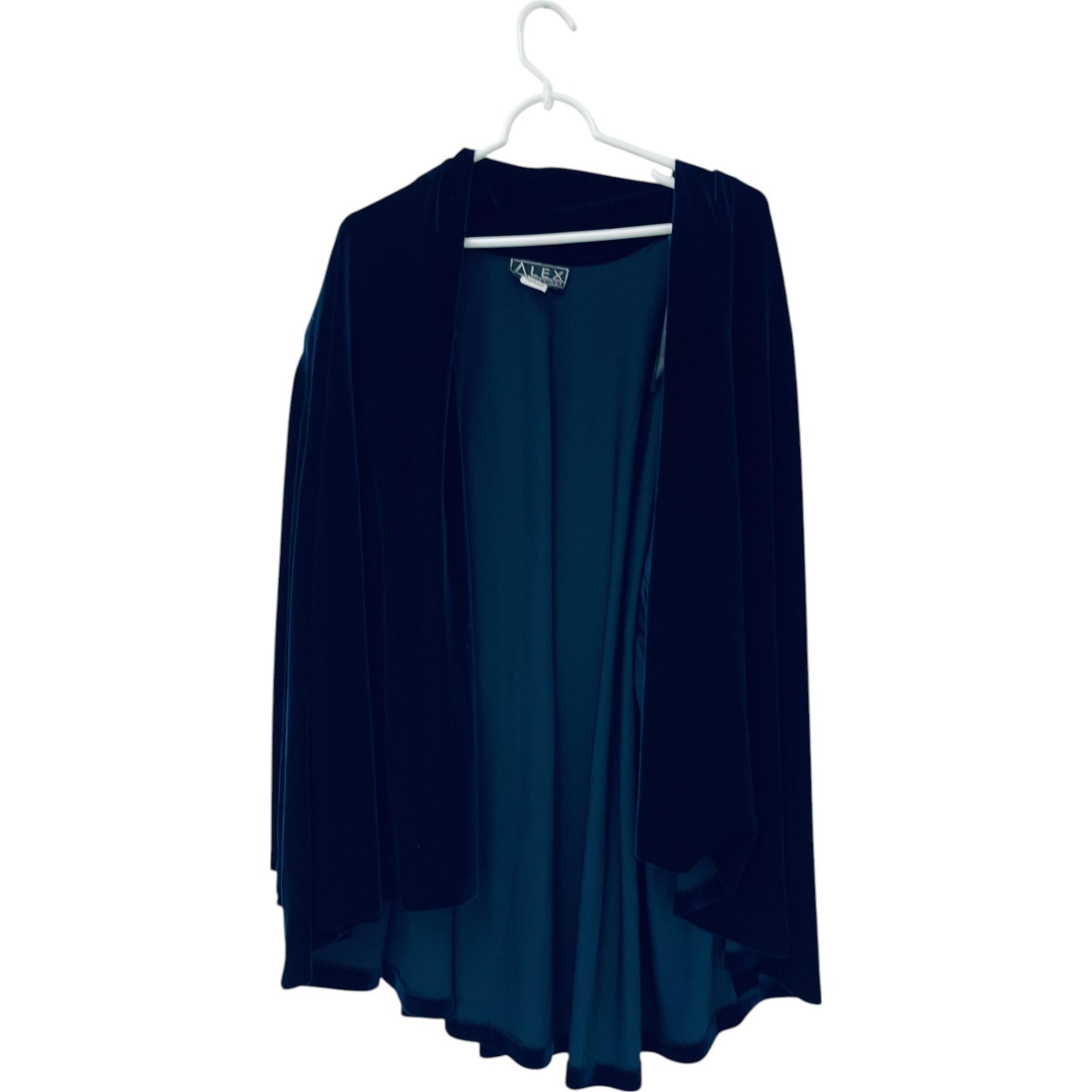 Alex Evenings Blue Velvet Open Front Cardigan Womens Size 22W Long Sleeve
