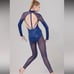 Weissman Elite Sequin Angled Point Sleeve Unitard Dance Costume Blue Adult Small