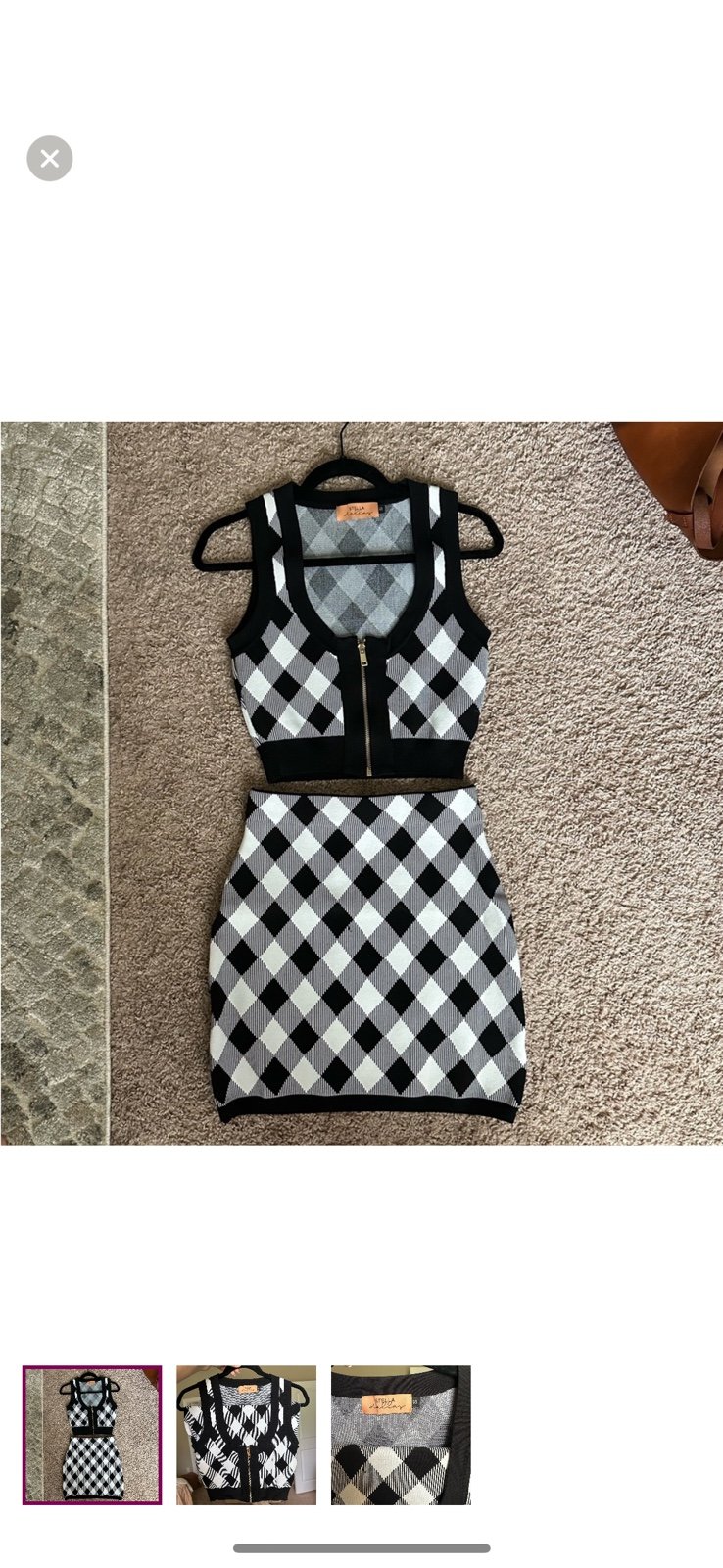 Boutique checkered plaid matching skirt set